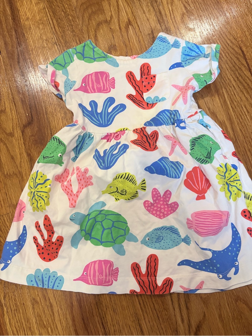 Mini Boden White Dress with Multicolor Sea Life Prints